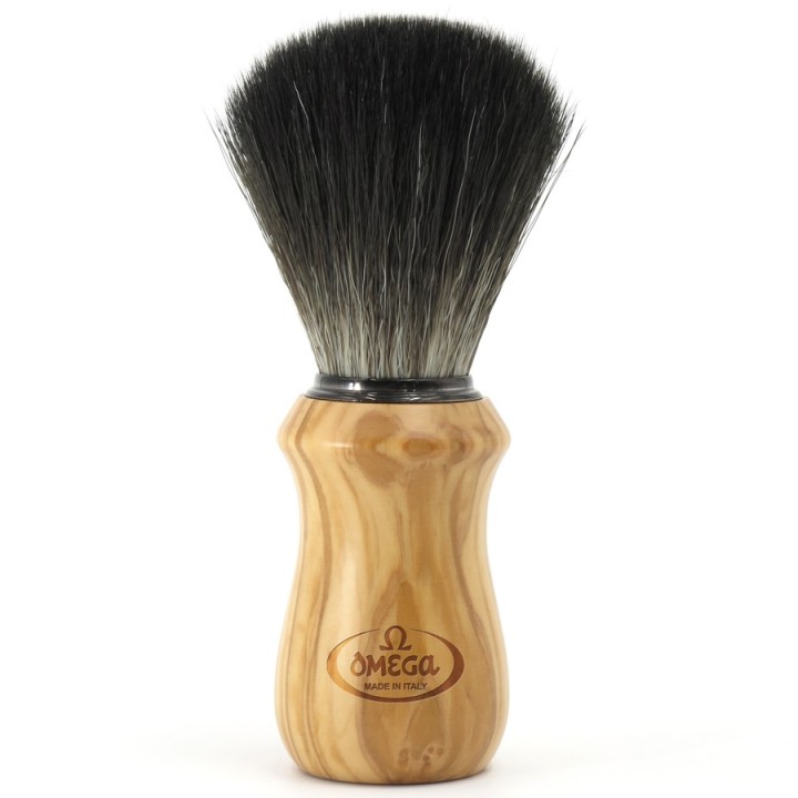 Brocha de Afeitar Fibra "Tejón Negro" Hi Brush Madera Olivo Omega