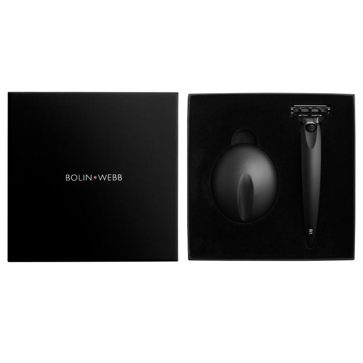 Set de Maquinilla de Afeitar R1 Negro Mate & Stand Bolin Webb
