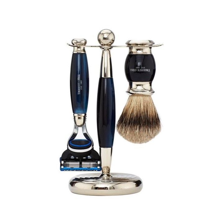 Set afeitado Edwardian Negro Brocha Tejón, Maquinilla Fusion & Soporte Truefitt & Hill