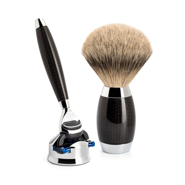 Set Afeitado Brocha de Afeitar Punta Plata & Maquinilla Gillette Fusion Carbono Mühle
