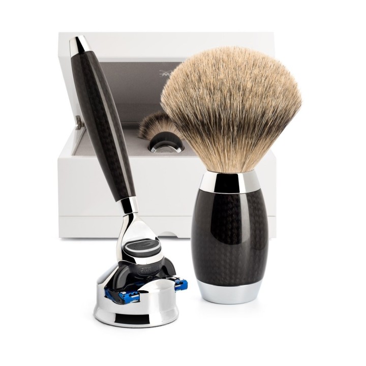 Set Afeitado Brocha de Afeitar Punta Plata & Maquinilla Gillette Fusion Carbono Mühle