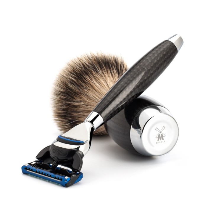 Set Afeitado Brocha de Afeitar Punta Plata & Maquinilla Gillette Fusion Carbono Mühle