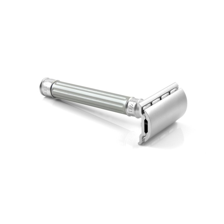 Edwin Jagger Double Edge Stainless Steel Safety Razor Grooved Anodised Silver 