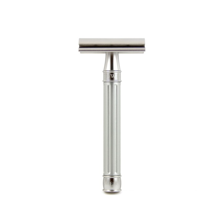 Edwin Jagger Double Edge Stainless Steel Safety Razor Grooved Anodised Silver 