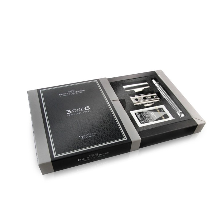 Edwin Jagger Double Edge Stainless Steel Safety Razor Grooved Anodised Silver 