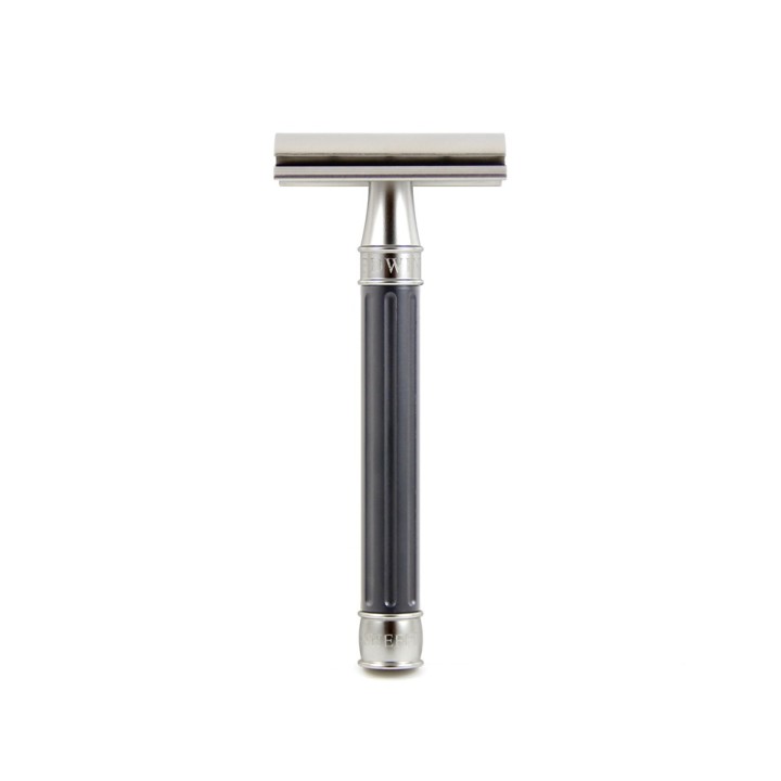 Edwin Jagger Double Edge Stainless Steel Safety Razor Grooved Anodised Gun Metal