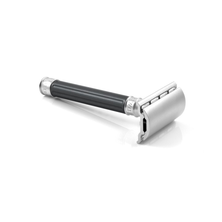 Edwin Jagger Double Edge Stainless Steel Safety Razor Grooved Anodised Gun Metal
