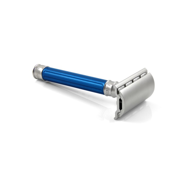 Edwin Jagger Double Edge Stainless Steel Safety Razor Grooved Anodised Blue