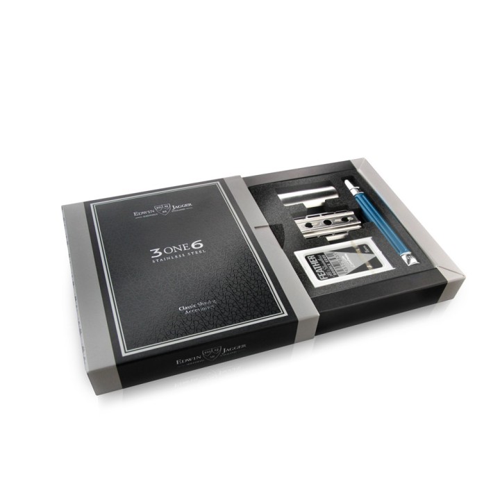 Maquinilla Clásica de Afeitar Acero Inoxidable Grooved Azul Edwin Jagger