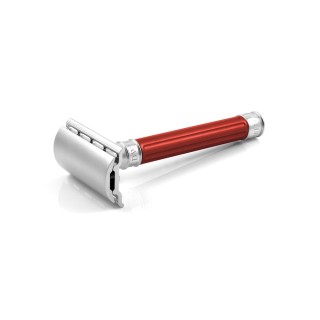 Edwin Jagger Double Edge Stainless Steel Safety Razor Grooved Anodised Red