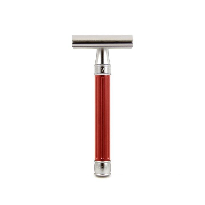Edwin Jagger Double Edge Stainless Steel Safety Razor Grooved Anodised Red