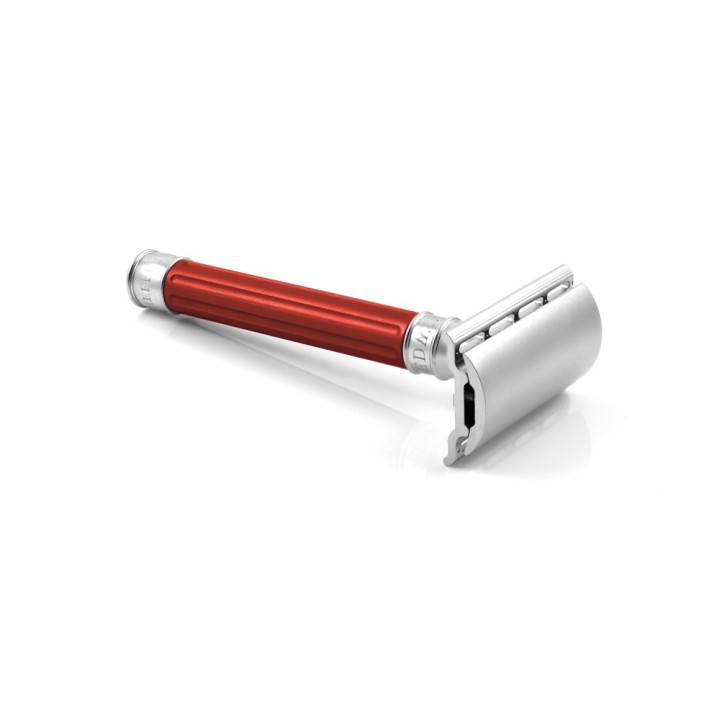 Edwin Jagger Double Edge Stainless Steel Safety Razor Grooved Anodised Red