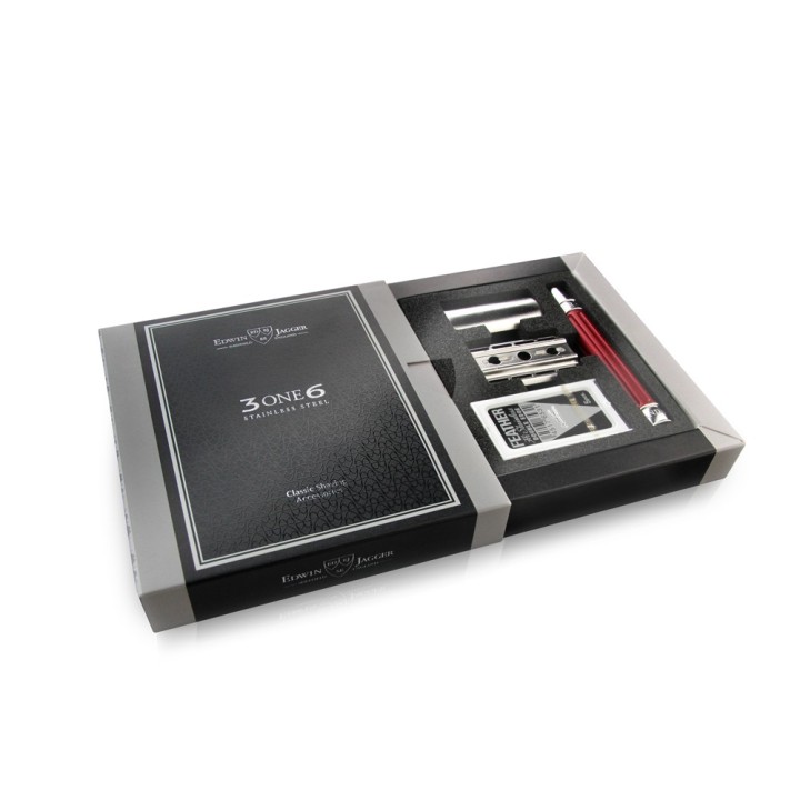 Maquinilla Clásica de Afeitar Acero Inoxidable Grooved Anodised Rojo Edwin Jagger