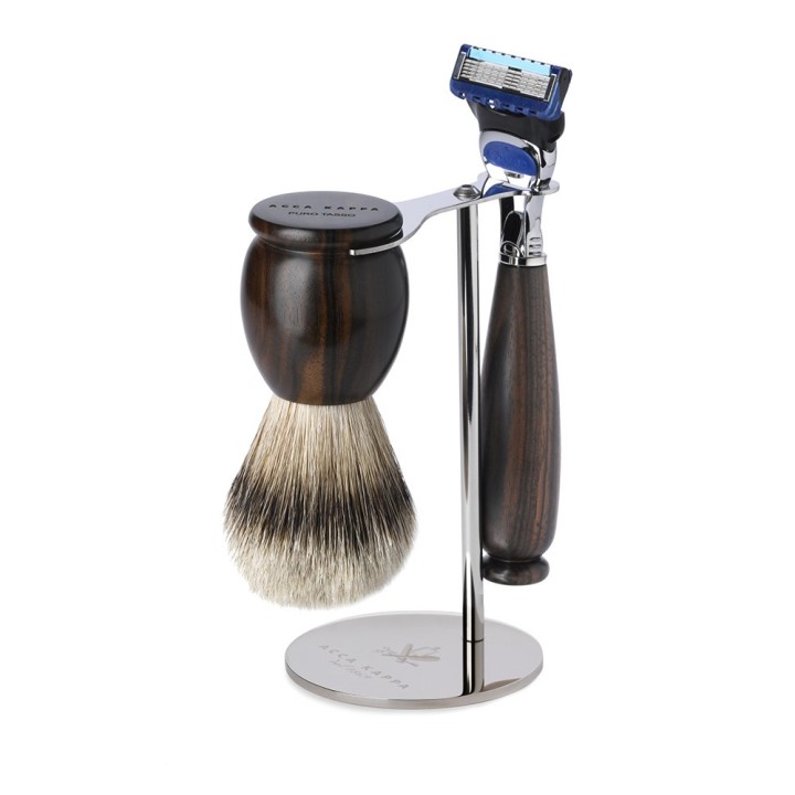 Acca Kappa Shaving Set Badger and Gillette Fusion Blade Ebony Wood