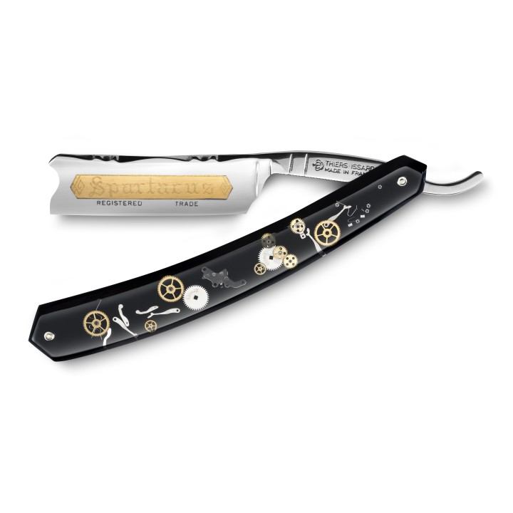 Thiers Issard Straight Razor 7/8 Diamond Inlay Black Mecanism Hook Nose Spartacus