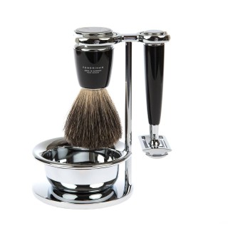 Mühle Rytmo Shaving Set Fibre Shaving Brush, Safety Razor Resin Black  & Bowl