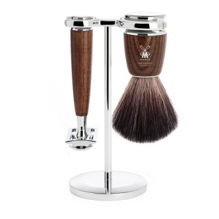 Mühle Traditional Shaving Set Black Fibrer Shaving Brush, Stand & Razor Clasic Rytmo