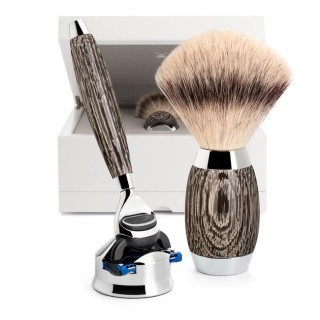 Set de Afeitado EDITION Roble Antiguo con Brocha Punta Plata Fibra, Soporte y Maquinilla de Afeitar Fusión Mühle