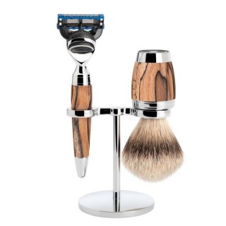 Set de Afeitado Mühle, Maquinilla de Afeitar Fusión, Brocha Punta Plata y Soporte Stylo Haya