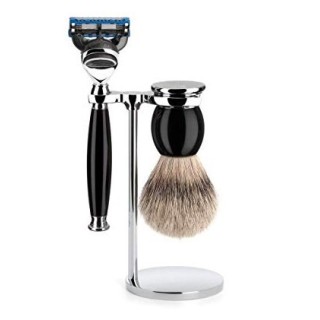 SOPHIST - High-Grade Black Resin, Gillette Fusion Razor, Silvertip Badger Shaving Set from MÜHLE