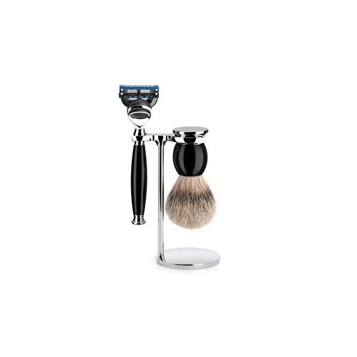 SOPHIST - High-Grade Black Resin, Gillette Fusion Razor, Silvertip Badger Shaving Set from MÜHLE