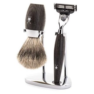 Set de Afetar con Maquinilla Gillette Mach3, Brocha Tejón Dos Bandas y Soporte Kosmo Roble Mühle