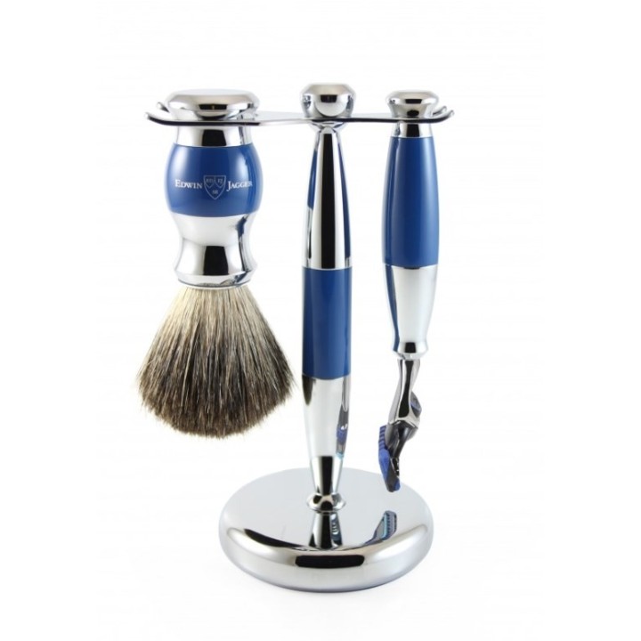 Set 3 Piezas Maquinilla Gillette Fusion, Brocha de Afeitar Sintética & Soporte Edwin Jagger