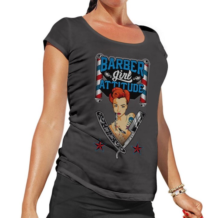 Camiseta Barber Girl Attitude Hey Joe Gris Talla S