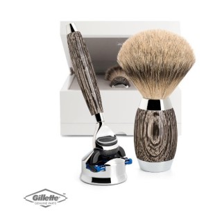Set Afeitado Brocha de Afeitar Punta Plata & Maquinilla Gillette Fusion Roble Antiguo Mühle