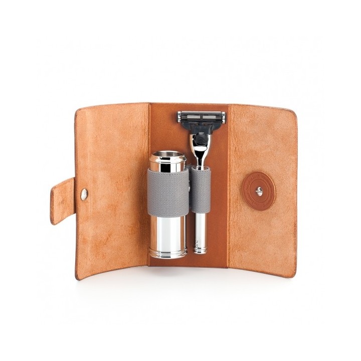 Mühle Brown Travel Shaving Set Shaving Brush & Fusion Razor