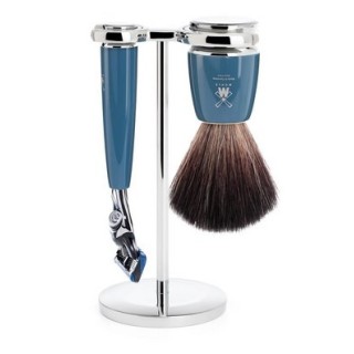 Set Afeitado Mühle Negro, Brocha Afeitar Fibra Tejón, Maquinilla afeitar Fusion Petrol Rytmo