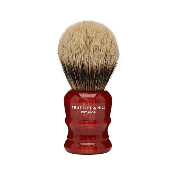 Truefitt & Hill Faux Red Marble wellington Bulb Silvertip Shaving Brush