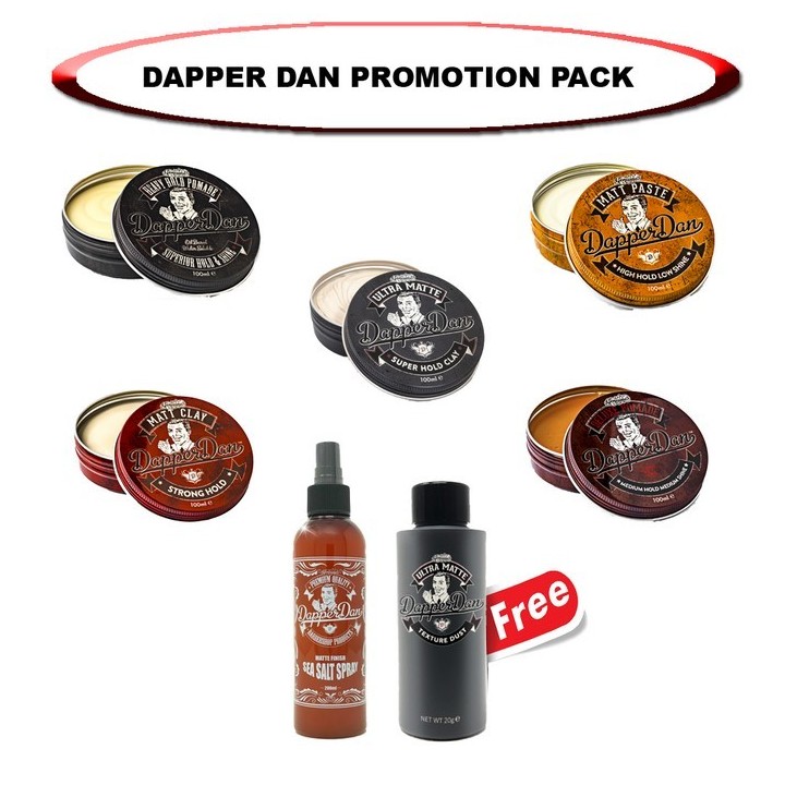 Promoción 5 Pomadas + Sea Salt Spray + Polvos Ultra Mate Dapper Dan