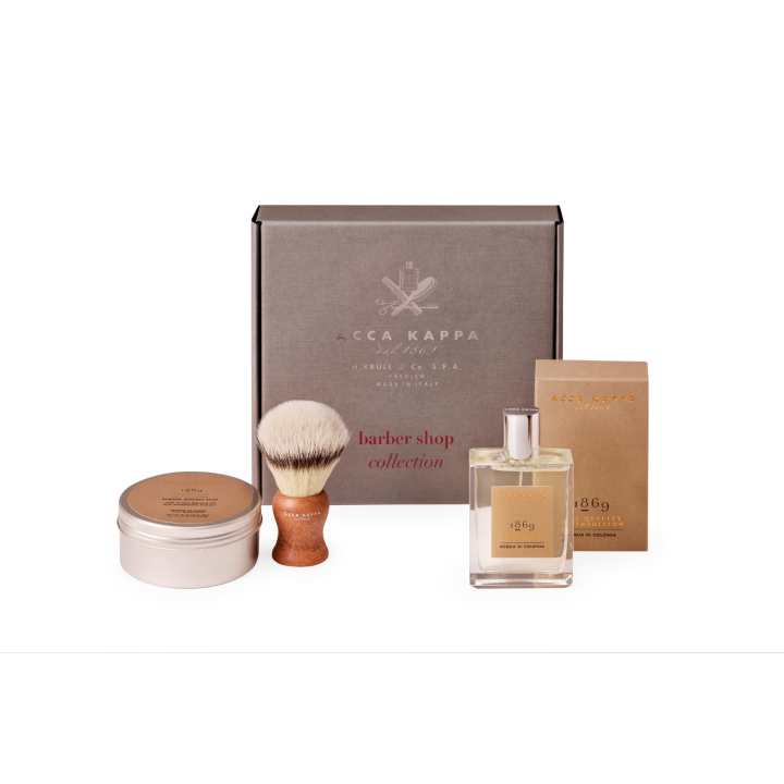 Set de Regalo 1869 con Jabón 100gr Colonia 100ml Espuma de Afeitar 250ml y Brocha de Afeitar Acca Kappa
