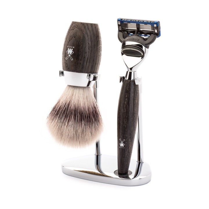 Set Afeitado Mühle Brocha Afeitar Fibra, Maquinilla Gillette® Fusion™ & Soporte de Roble