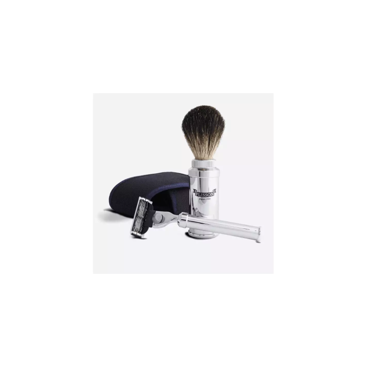 Set Viaje con Maquinilla de Afeitar y Brocha Plisson Black