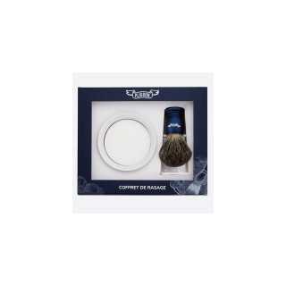 Set 3 piezas Brocha de Tejón Gris Ruso, Bol de Porcelana y Jabón Plisson Azul