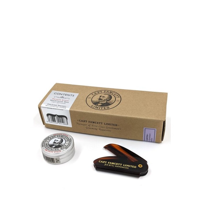 Captain Fawcett Moustache Wax Private Stock 15ml & Folding Comb