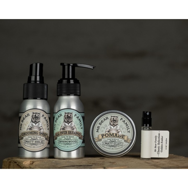 Kit Viaje Matt Hold & Pomada Mate & Champú & Perfume Ember Mr Bear Family