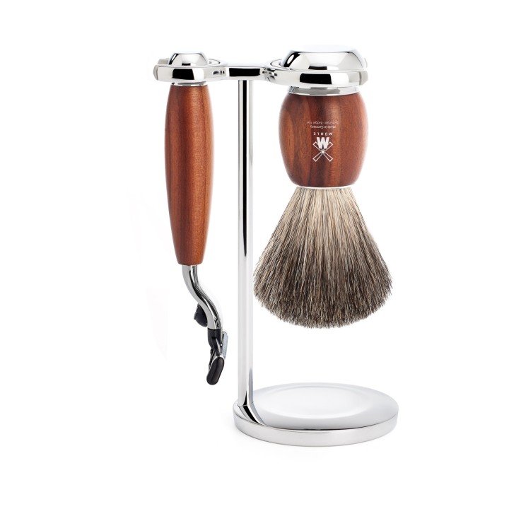 Mühle Shaving Set with Badger Shaving Brush & Mach 3 Razor in Plum Wood