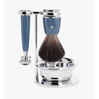 Set Afeitado Mühle Brocha Afeitar Tejón, Maquinilla afeitar clásica & Bol Rytmo Azul Petrol