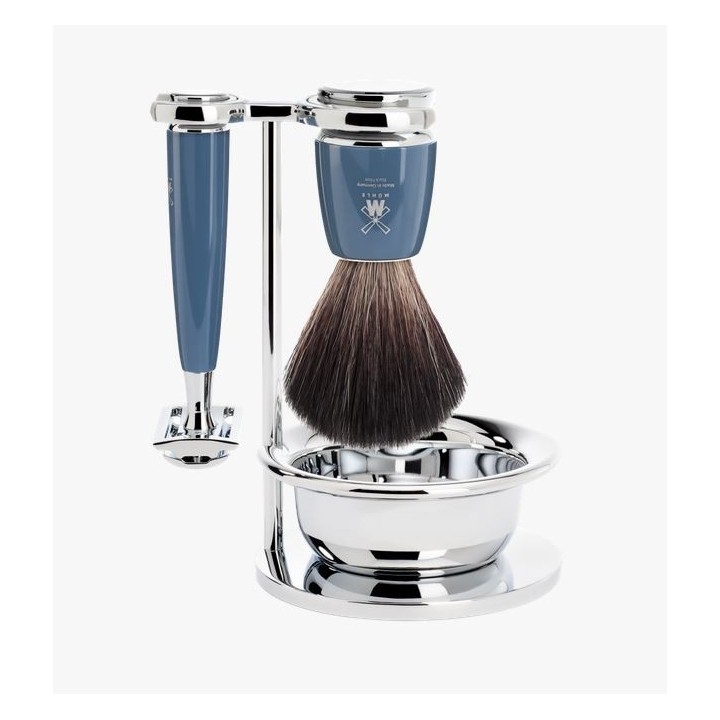 Set Afeitado Mühle Brocha Afeitar Tejón, Maquinilla afeitar clásica & Bol Rytmo Azul Petrol
