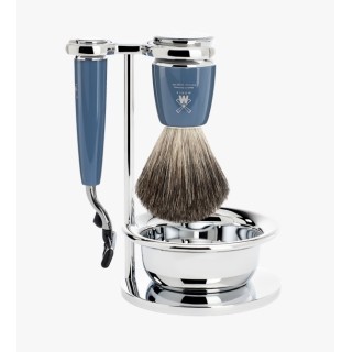Set Afeitado Mühle Brocha Afeitar Tejón Gris, Maquinilla afeitar clásica & Bol Rytmo Azul Petrol