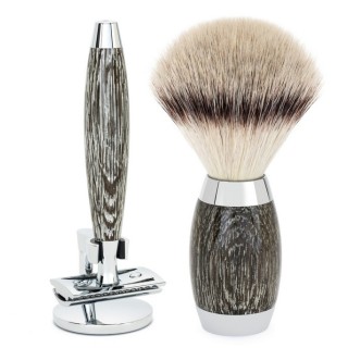 Set de afeitado MÜHLE Silvertip Fiber®, maquinilla de afeitar clásica, mango de roble pantanoso y plata de ley