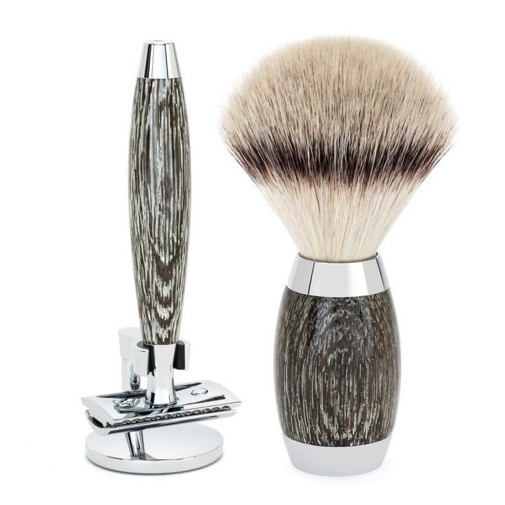 MÜHLE Shaving Set with Silvertip Fiber®, Classic Safety Razor, Swamp Oak Handle, and Sterling Silver