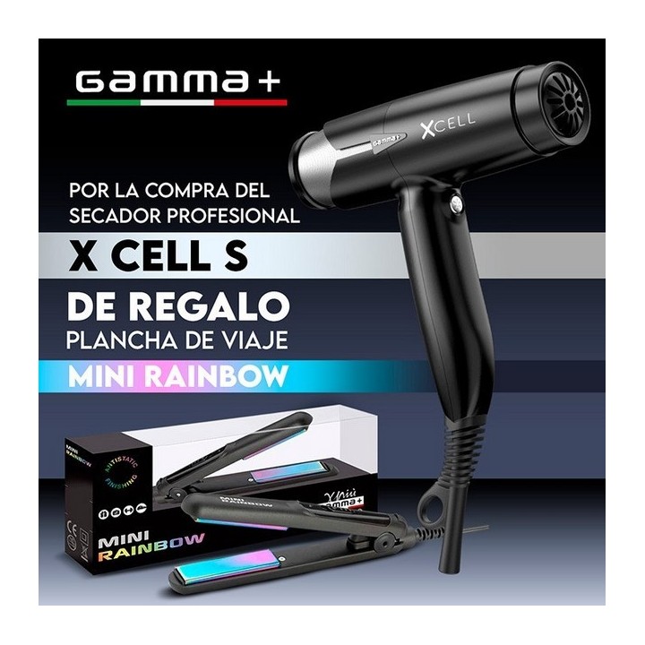 Secador X Cell S Negro + Plancha Mini Rainbow de Regalo Gamm