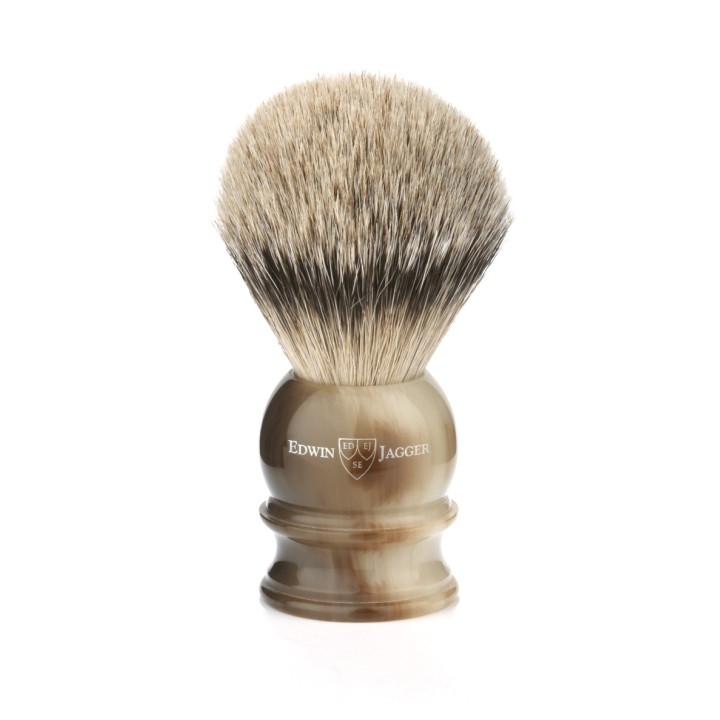 Brocha de Afeitar Tejón Punta Plata Cuerno Edwin Jagger