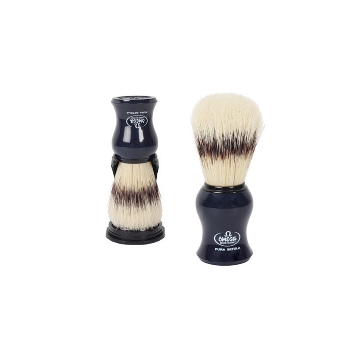 Brocha de Afeitar Cerda Omega Azul Marino con Soporte