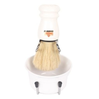 Brocha Afeitar Pelo Sintético Mango Blanco & Bol & Stand Omega 