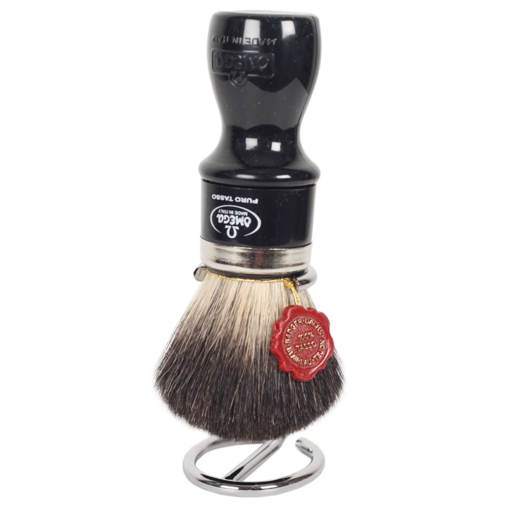 Brocha Afeitar Tejón Negro con Soporte Omega